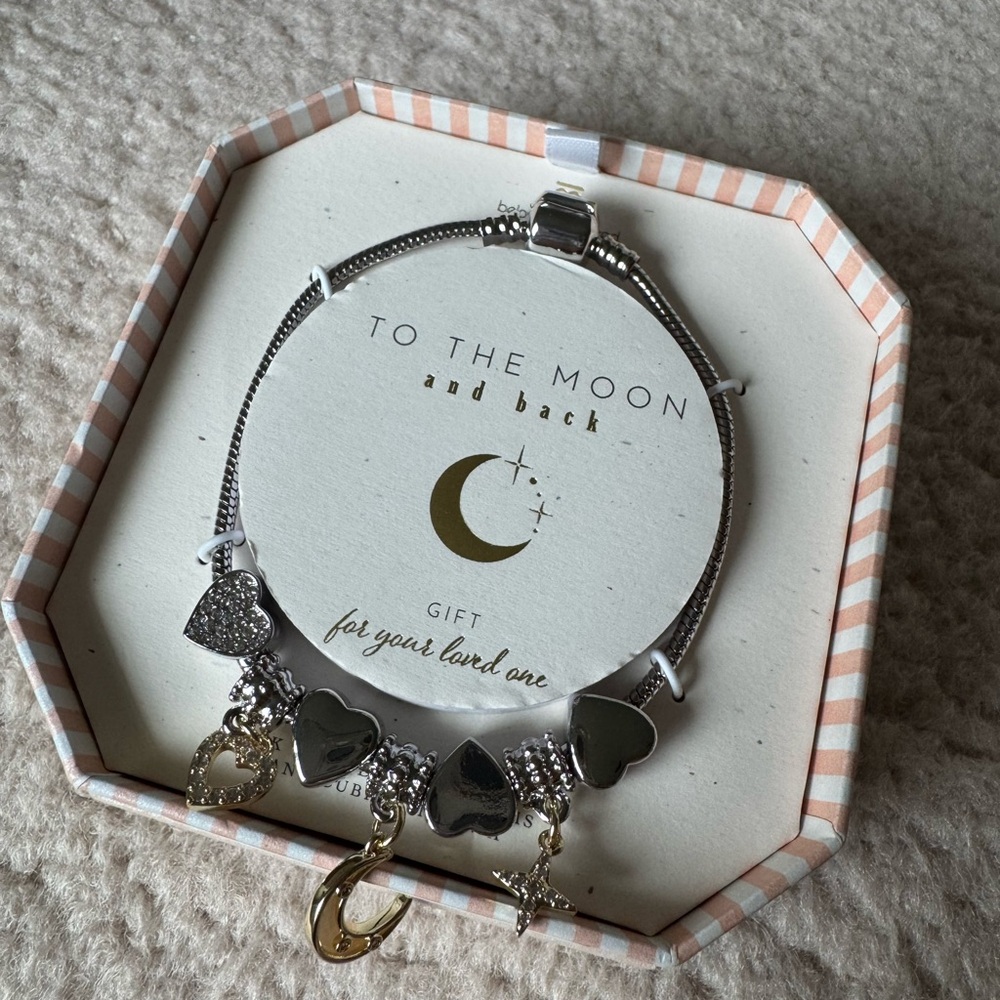 Beloved + Inspired Silver Plated Two Tone Charm Moon Heart Bracelet
